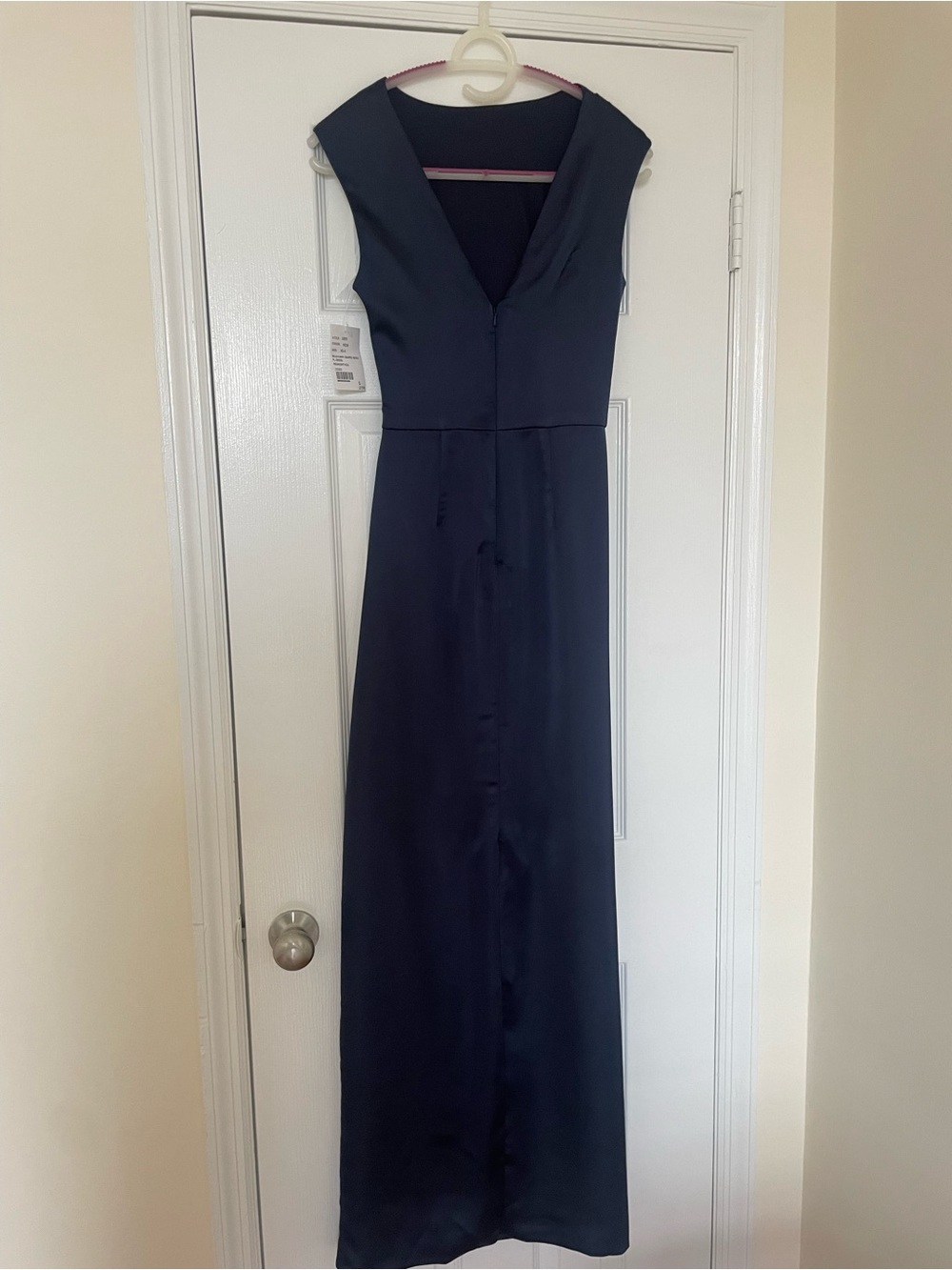 After Six Midnight Navy Satin Draped Maxi Gown - Picture 8 of 9